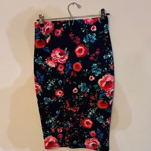 Brat Star Floral Pencil Skirt - Black and Pink
